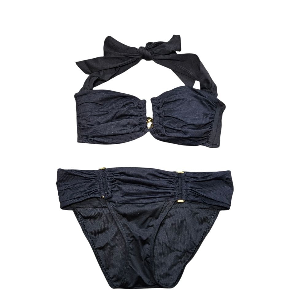 Victoria's Secret Black Halter Bikini with Gold Detail